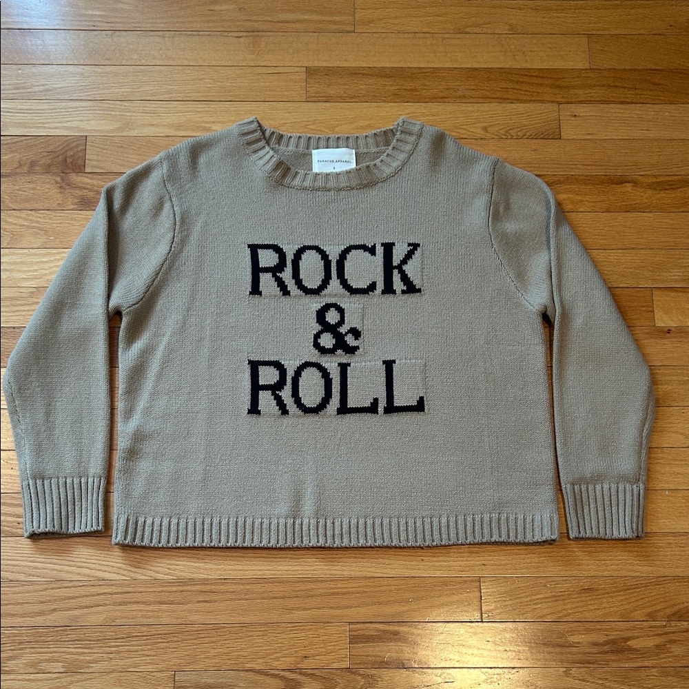 Rock & Roll Sweater in Tan w Black Print